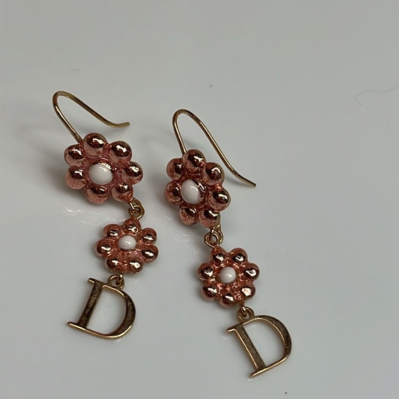 DIOR VINTAGE FLOWER DROP EARRINGS - Picture 2 of 5